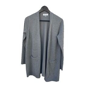 Melissa Paige Womens Gray Knit Long Open Cardigan Tunic Sweater Cable Trim Large